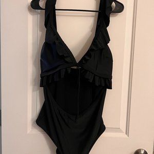 Black Ruffled One Piece with Cut Out